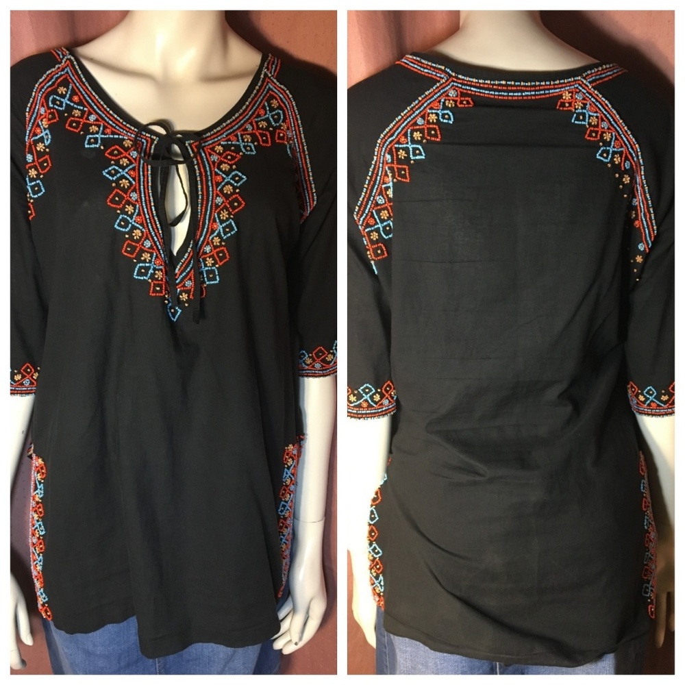 Romeo & Juliet Couture Beaded Black Tunic Boho